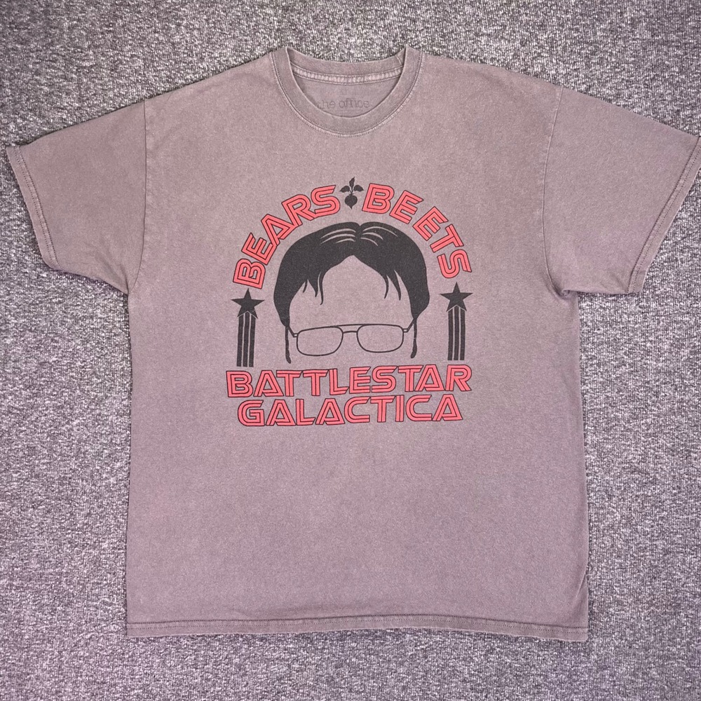 The Office Shirt Mens Large Gray Bears Beets Battlestar Galactica Dwight Funny
